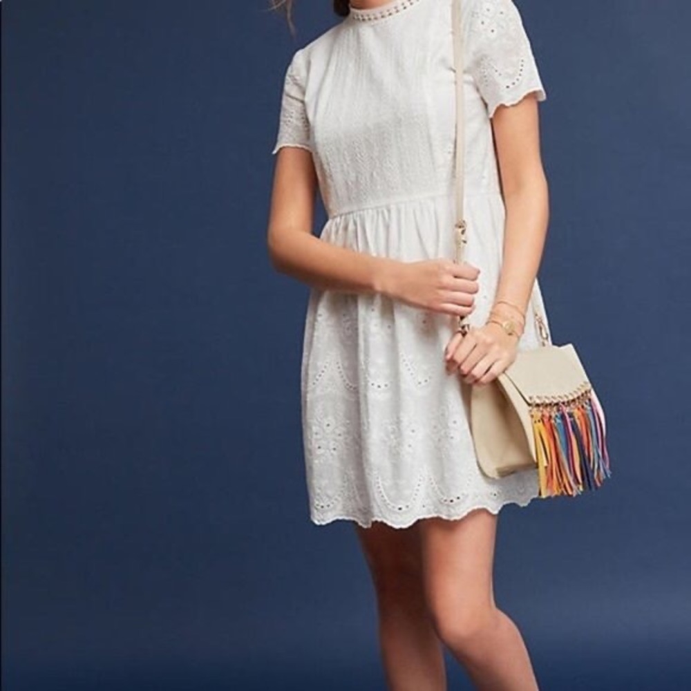Maeve Anthropologie White Eyelet Dress NEW Small Embroidered Babydoll